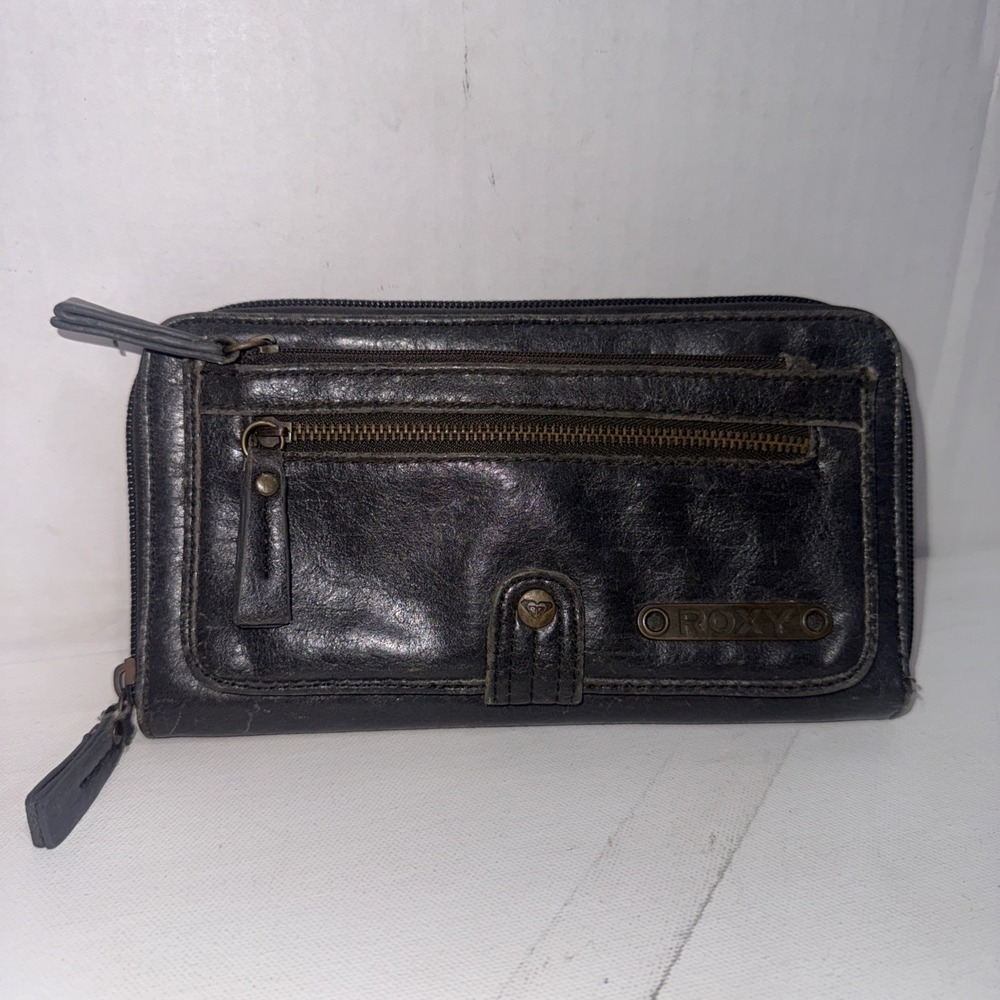 Vintage Y2K ROXY Gray Gorpcore Grunge Military Style Multi Zipper Purse Wallet
